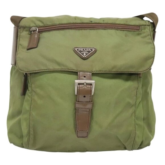 PRADA Shoulder Bag Nylon Khaki Silver Auth 118779 - Picture 1 of 15